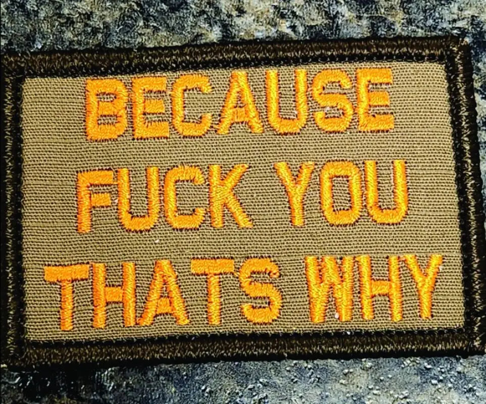 Military-style 2x3 patch - coyote w orange featuring bold yellow text on tan background