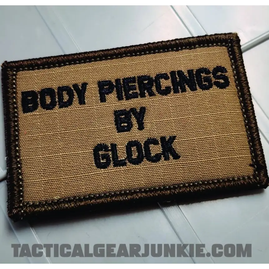 As Seen on Socials - Body Piercings By Glock - 2x3 Patch - Coyote w/Black - Patches