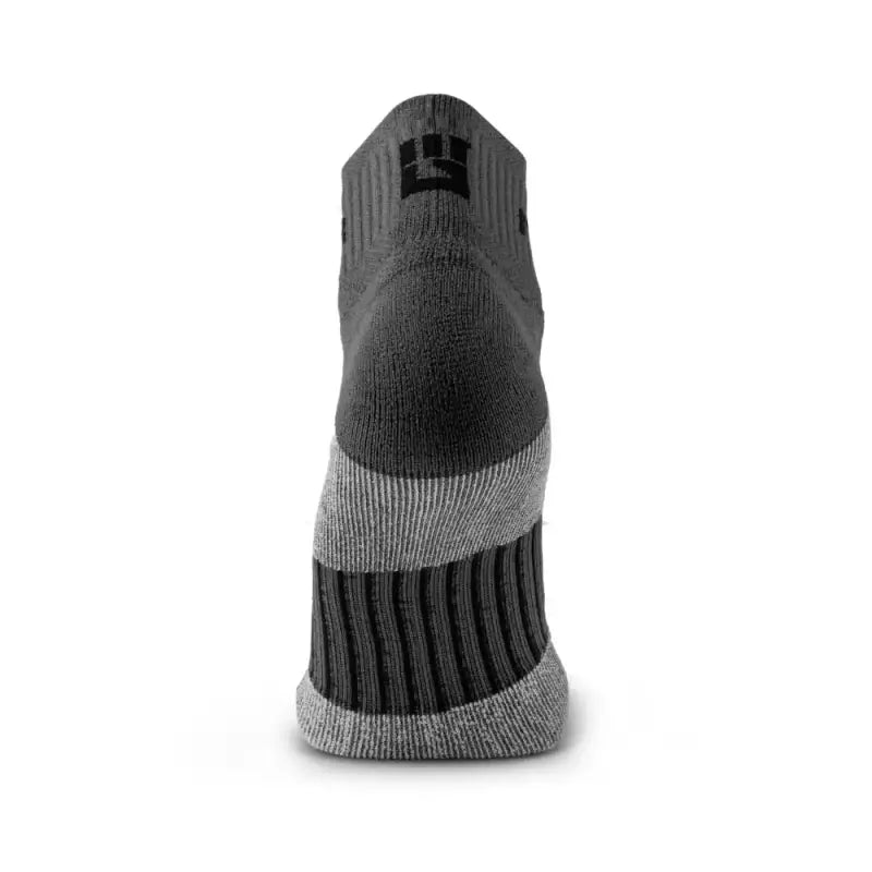 Athletic MudGear Quarter Trail Socks with black and gray stripes and cushioning