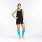 Athletic calf compression sleeves in bright turquoise color with taupe dots design