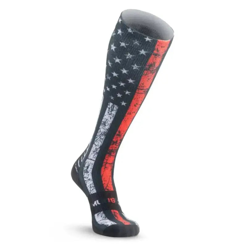 Athletic MudGear Custom First Responder Red Line Compression Sock in American flag design