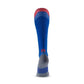 Tall Compression Socks in blue and red with gray cushioning for enhanced performance