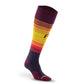 Athletic knee-high sock with burgundy and orange stripes for Fiery Skies enthusiasts