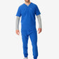 Bright blue men’s long-sleeve underscrub with gray sleeves and matching jogger pants