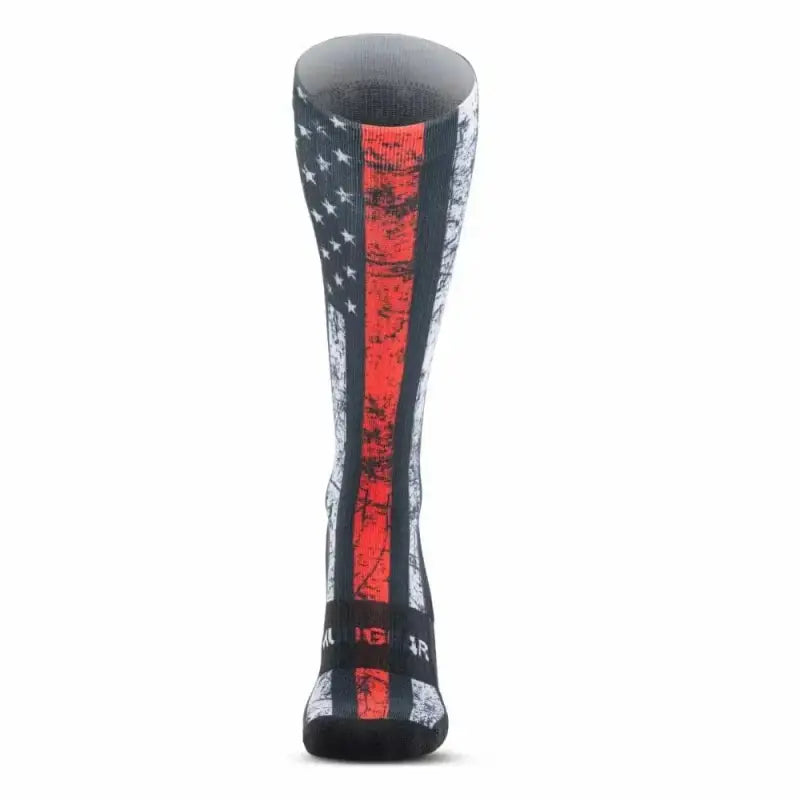 MudGear Custom First Responder Red Line Compression Sock with American flag design