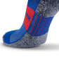 Athletic Tall Compression Socks with blue, red, and grey color blocks and stripes