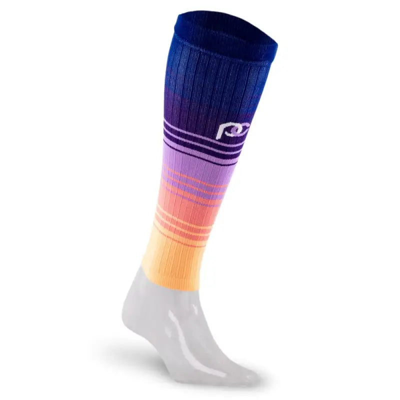 Athletic sock with navy blue to orange gradient in Calf Sleeves, Florida Skies design