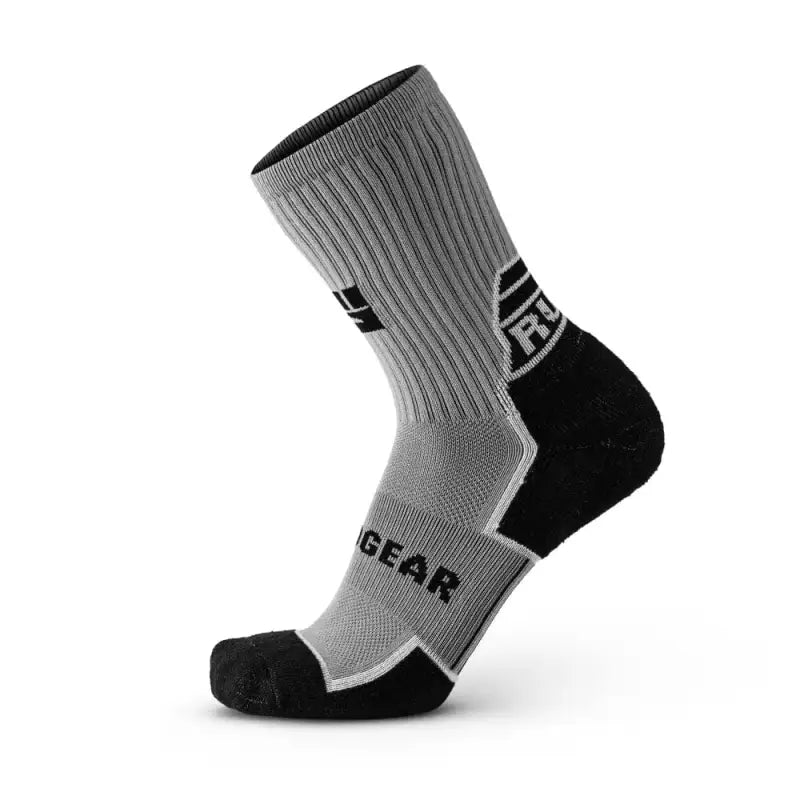 MudGear Ruck Sock in gray and black color blocks with ribbed texture for die-hard ruckers