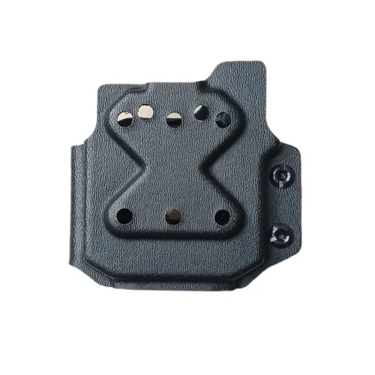 Black plastic holster for Axon 3 Body Cam Holder with contoured surface and mounting holes