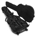 Close-up of the Tactical Discreet Guitar Case equipped with adjustable foam inserts for custom rifle storage.