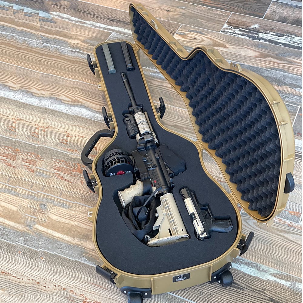 Tactical Discreet Guitar Case showcasing the custom foam rifle case design for discreet firearm transport.