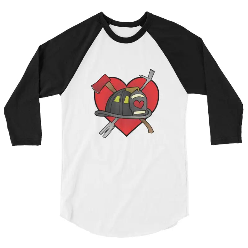 Heart Firefighter 3/4 Sleeve in heather grey featuring a helmet and tools design