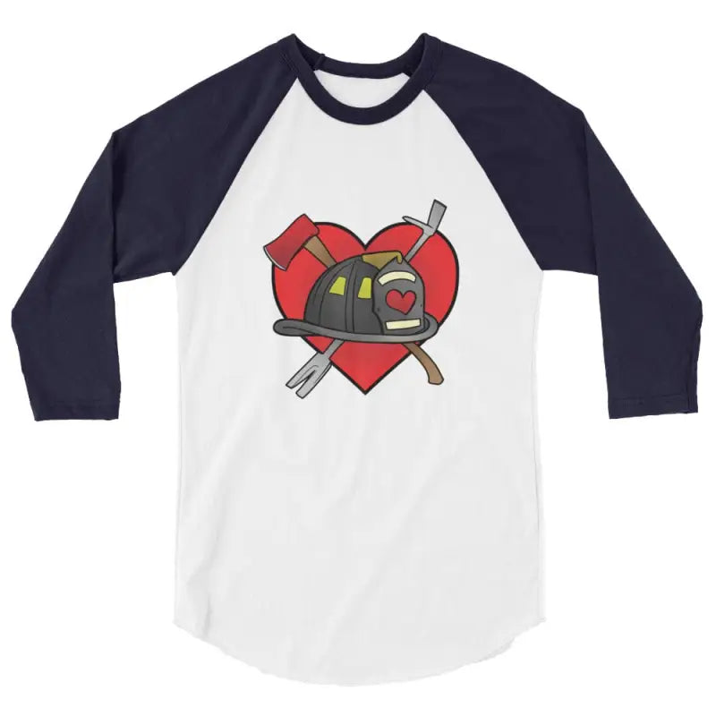 Heart Firefighter 3/4 Sleeve in Heather Grey featuring a firefighter helmet and tools design