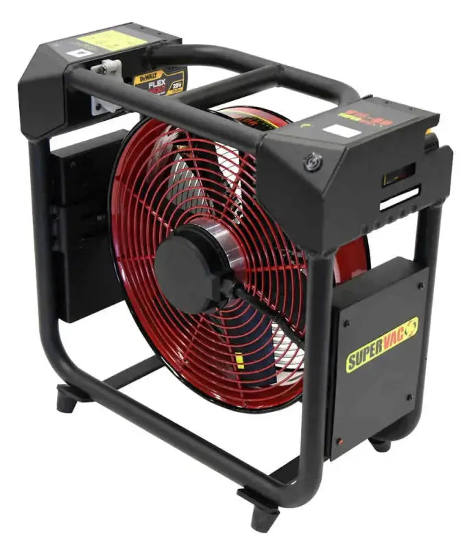 Battery-powered Super Vac V16-BD with red blade, a DeWalt Positive Pressure Ventilator