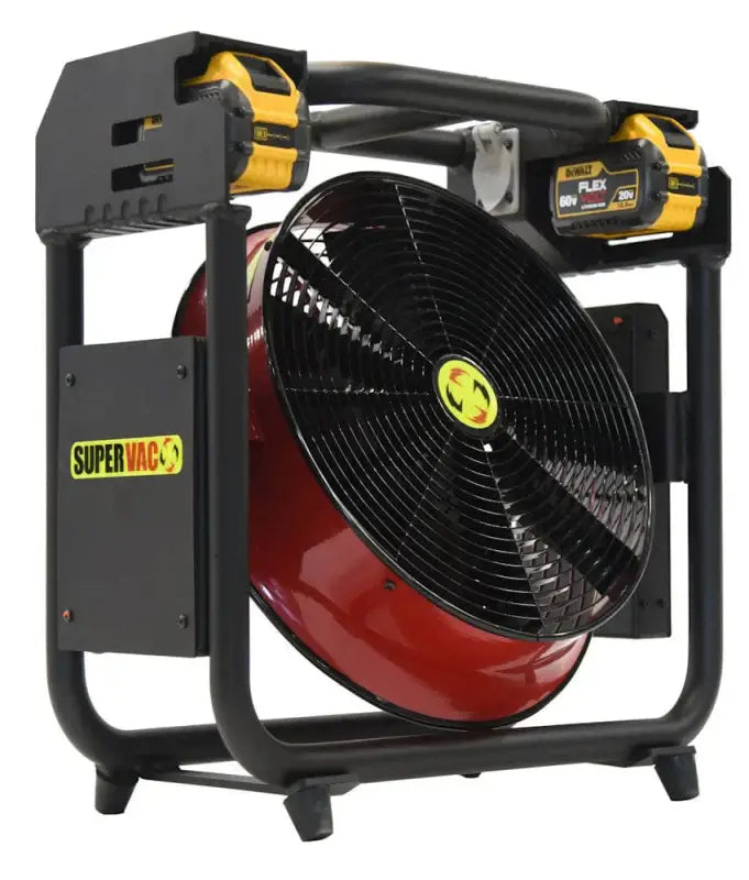 Battery-powered Super Vac V16-BD DeWalt Positive Pressure Ventilator in red and black