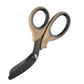 Beige and black ergonomic trauma shears with black titanium coated stainless steel blades