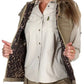 Beige button-up shirt with chest pockets and dark patterned vest lining for safari vest