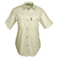 Beige short-sleeved Trail Shirt for Women with chest pockets, perfect for outdoor gear