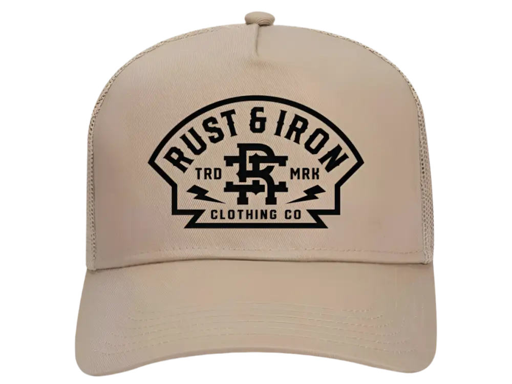 Beige Knox Hat featuring a black Rust & Iron Clothing Co. logo patch for first responders