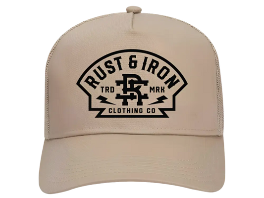 Beige Knox Hat featuring a black Rust & Iron Clothing Co. logo patch for first responders