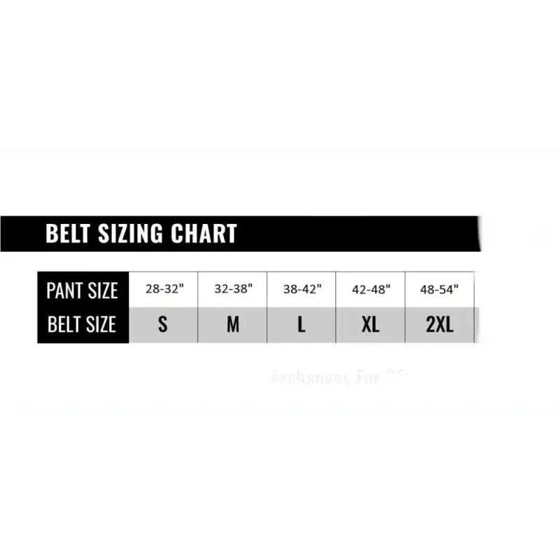 Belt sizing chart for Paladin Battle Belt with pant size and corresponding belt sizes