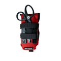 Red medical shears holster with black straps in a coyote tan Belt Kit empty pouch