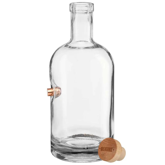 Clear glass Benshot decanter 750mL with wooden cork and copper spout for first responders