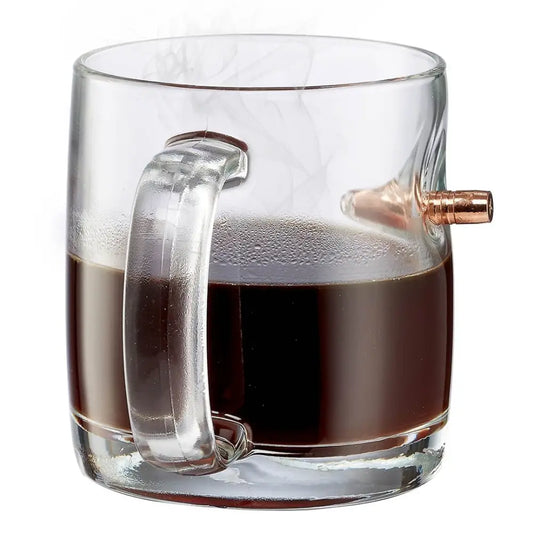 Glass Coffee Mug with Bullet Embedding - BenShot Coffee Mug 13oz Unique Design