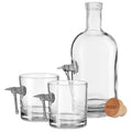 Clear glass decanter set with wooden stopper and axe glasses for stylish entertaining