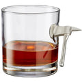 Unique BenShot Fire Axe Glass with hammer handle, perfect for whiskey or beer