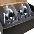 Wine glasses with high heel shoe stems from BenShot Fire Axe Glasses collection