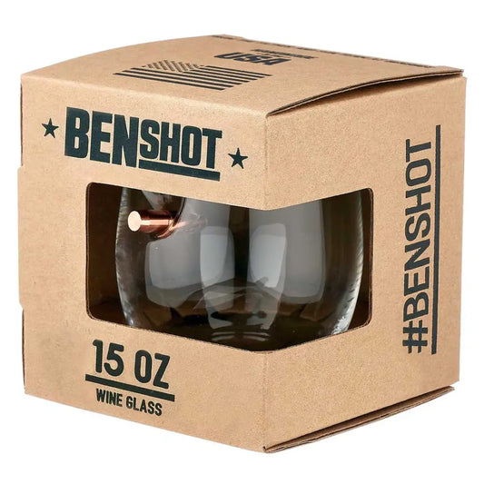 Boxed BenShot Freedom Wine Glass with 15oz branding for stylish sipping