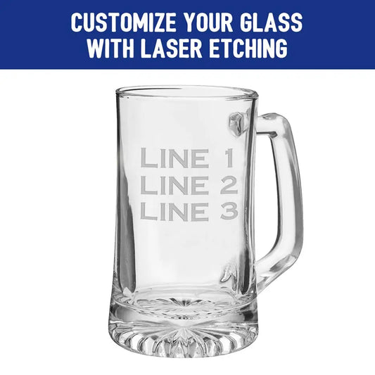 Clear glass BenShot MugShot Beer Mug with LINE 1 LINE 2 LINE 3 etched design