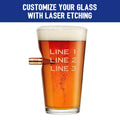 Pint glass with bullet and laser-etched text, BenShot Pint Glass - 16oz