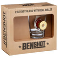 BenShot Shotgun Shell Glass featuring real bullet in retail packaging design