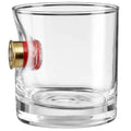 Clear glass tumbler with embedded bullet from BenShot Shotgun Shell Glasses