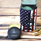 Beverage can cooler with American flag design for Freedom Blend Extra Strong Moustache Wax