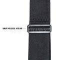 Black adjustable nylon radio strap with plastic buckle and 3M silver reflective feature