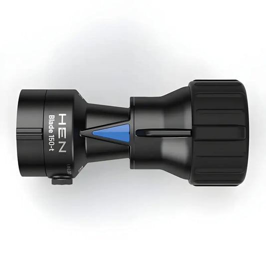 Black adjustable spray nozzle with blue components and HEN branding for Blade-150GPM 75PSI-Nozzle