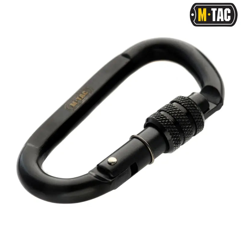 Black aluminum carabiner with screw-lock, part of M-Tac Alloy Steel Carabiners set