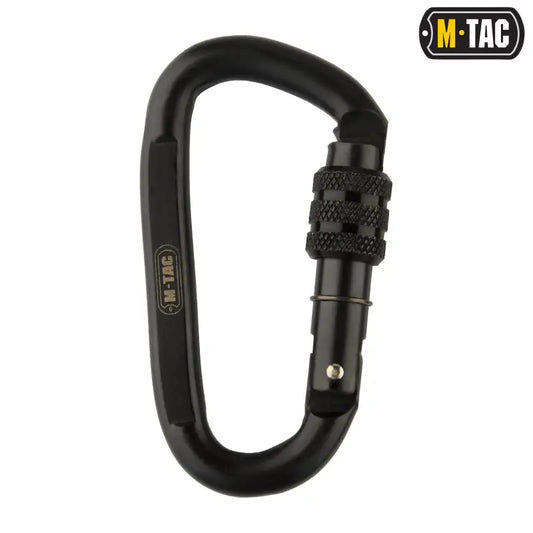 Black aluminum carabiner with screw-lock in M-Tac Alloy Steel carabiners set