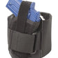 Black ankle holster with blue handgun for Ruger LC9 and Springfield Armory Hellcat