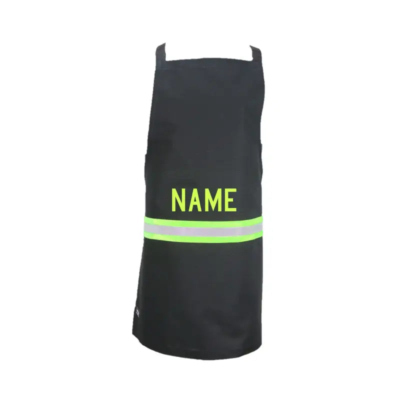 Firefighter Personalized Black Cooking Grilling Apron with Reflective Stripe and Neon Text