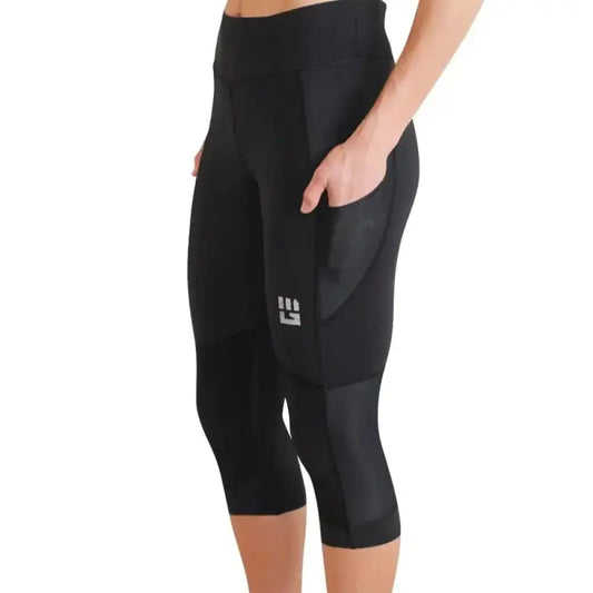 Black Women’s Flex-Fit Compression Capri Leggings with Mesh Panels and Side Pockets