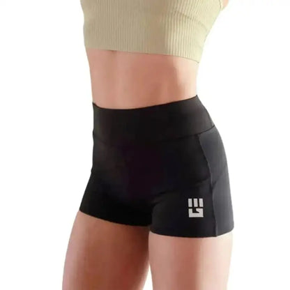 Black Women’s Flex-Fit Compression Shorts 2-inch Inseam with small logo on the side