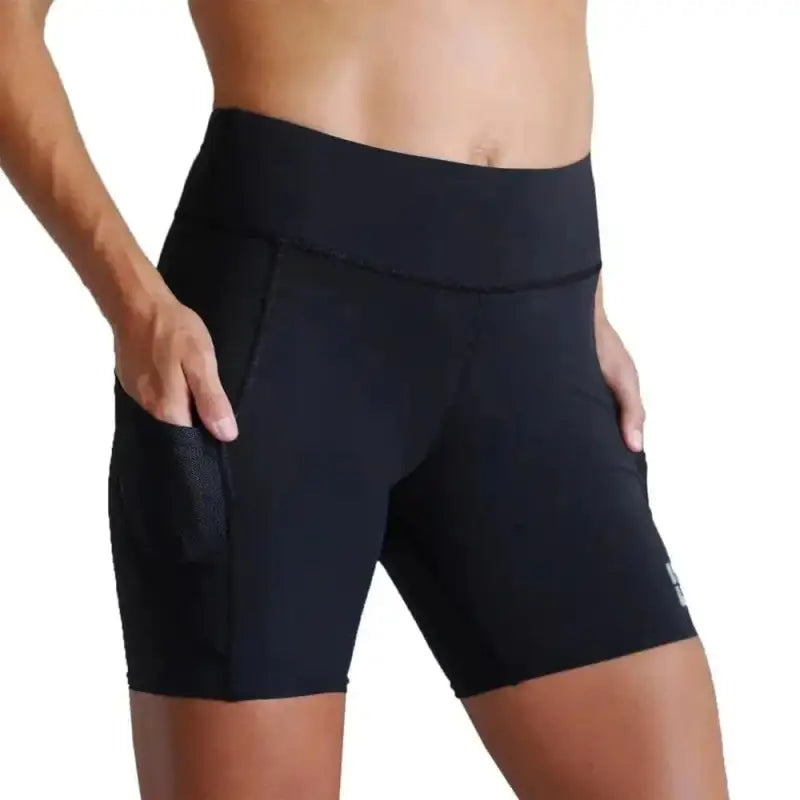 Black Women’s Flex-Fit Compression Shorts with side pockets for obstacle racers