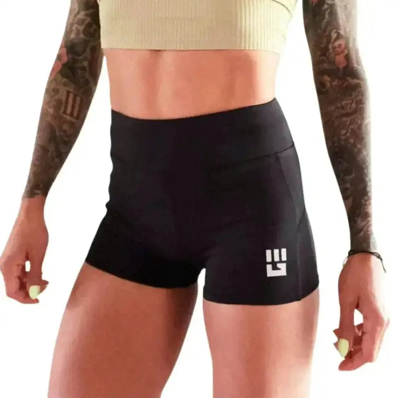 Black Women’s Flex-Fit Compression Shorts 2-inch Inseam with white logo on side