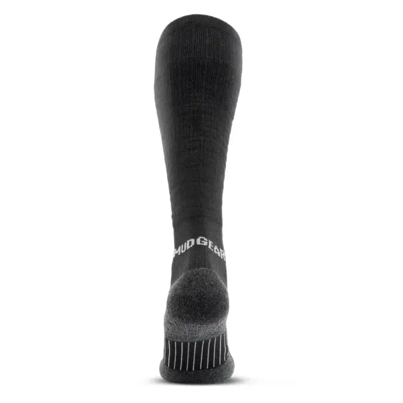 Black MudGear Tall Compression Merino Wool Sock with reinforced heel and arch support