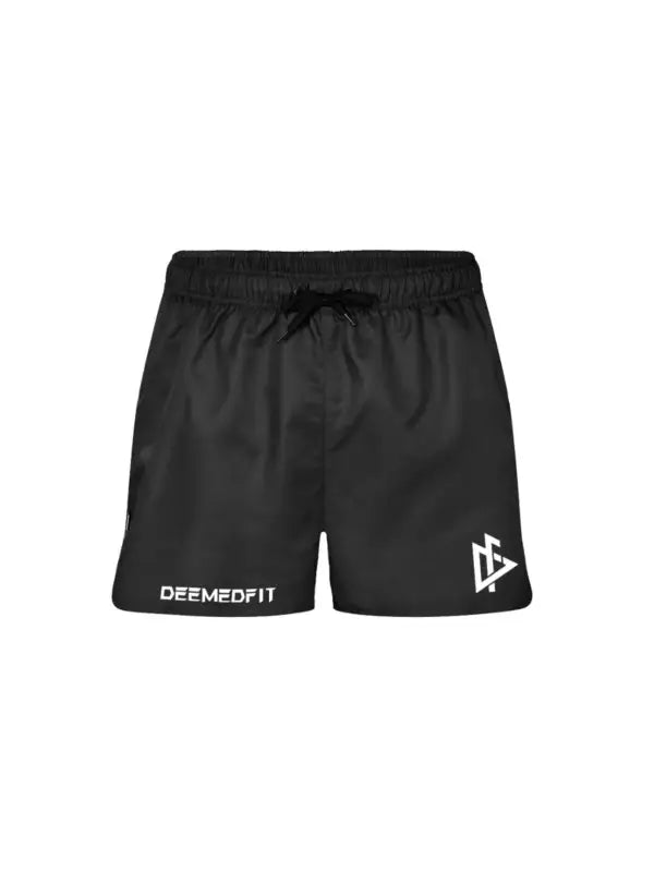 Black athletic shorts with DEEMEDFIT logo, part of Men’s Shorts Response collection