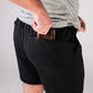 Black athletic shorts with wallet, perfect for concealed carry by Arrowhead Tactical Apparel